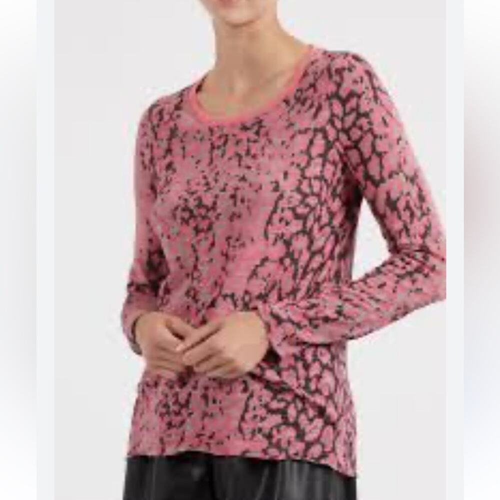 ATM Pink Leopard Slub Destroyed Tee Long Sleeve T-Shirt Grunge Animal Print